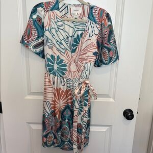 ba&sh Cream Wrap Dress with Teal & Rust Floral Print